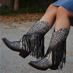 Women's Corral Glitter Fringe Leather Western Boot C3877 Size 8 NWT